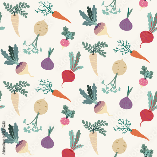 Root vegetables seamless pattern design 