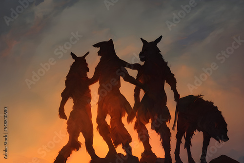 Digital Illustration Wolf Tribe Silhouette