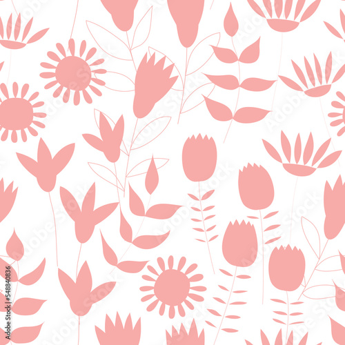 Seamless pattern with botanical silhouette on a white background.