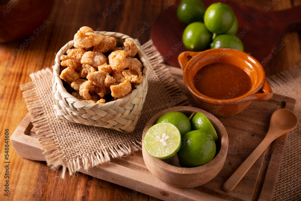 Chicharrones. Deep fried pork rinds, crispy pork skin pieces