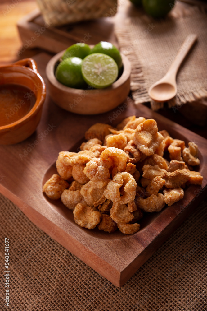 Chicharrones. Deep fried pork rinds, crispy pork skin pieces