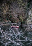 empty tourist boat on a remote lake at canyon Matka in North Macedonia