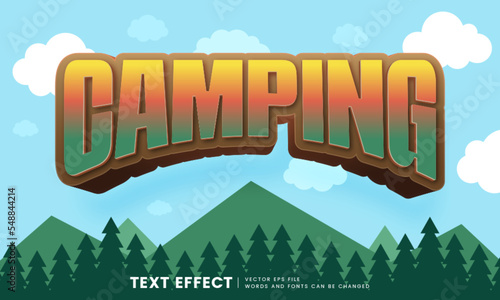Editable 3d camping text effect. Fancy cartoon text effect perfect for logotype, title and heading