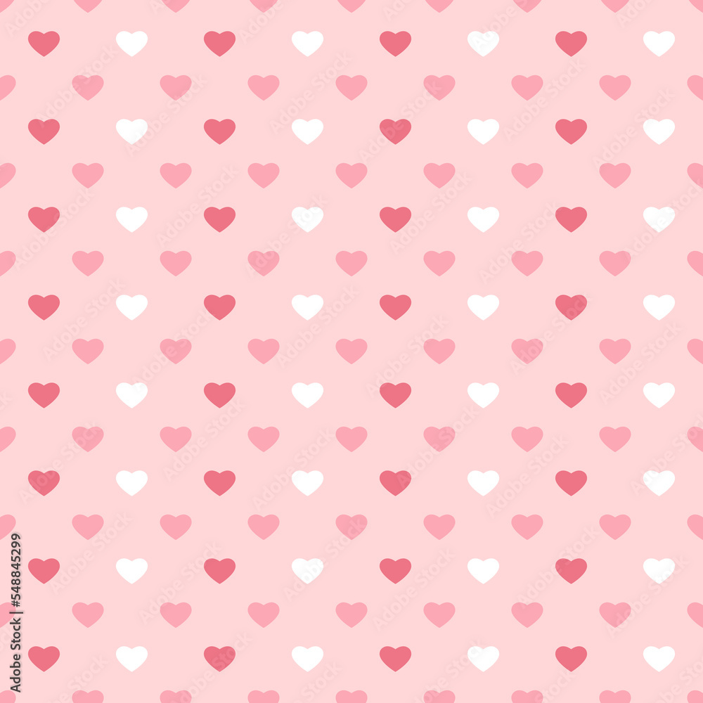 Cute seamless vector pattern with wonderful small hearts on pastel pink background