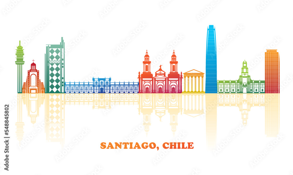 Colourfull Skyline panorama of city of Santiago, Chile - vector illustration