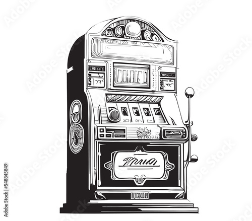 Apparatus 777 casino abstract sketch hand drawn sketch, engraving style vector illustration.