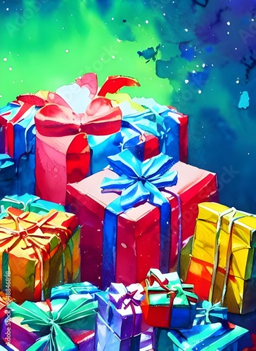 It's Christmas morning, and under the tree are presents of all shapes and sizes. Some are wrapped in traditional red and green paper, while others have more unique wrapping. there's a small box with a