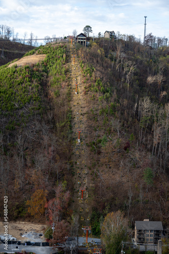 The ski lift to the top of the SkyCenter in Gatlinburg, Tennessee  photo