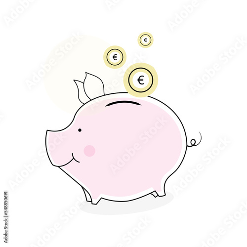Save money. Financial Crisis. Piggy Bank and Coins. Investment. Pink pig keeps gold coins. Safe finance investment. Financial services. Vector illustration. Cashback.  money refund, return.