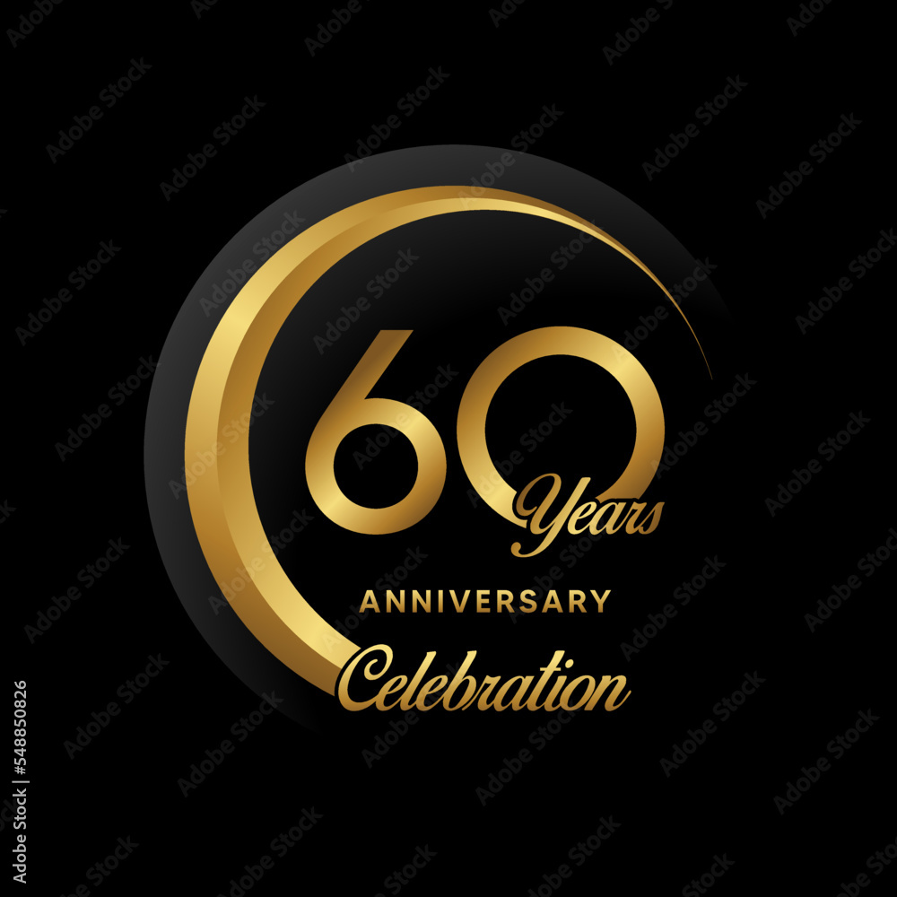 60th Anniversary. Anniversary logo design with golden ring for Anniversary celebration event. Logo Vector Illustration 60th Anniversary. Anniversary logo design with golden ring for Anniversary celebration event. Logo Vector Illustration