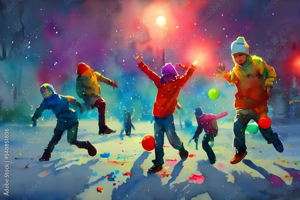 Kids are throwing snowballs at each other and laughing in the winter wonderland. The fresh powder is glistening in the sunlight and their cheeks are rosy from the cold. Kids are throwing snowballs at each other and laughing in the winter wonderland. The fresh powder is glistening in the sunlight and their cheeks are rosy from the cold.