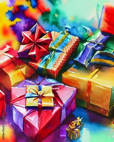 It's Christmas time and there are presents under the tree. Some are wrapped in paper with bows, others are just sitting there waiting to be opened. The gifts look like they range from books to clothin photo