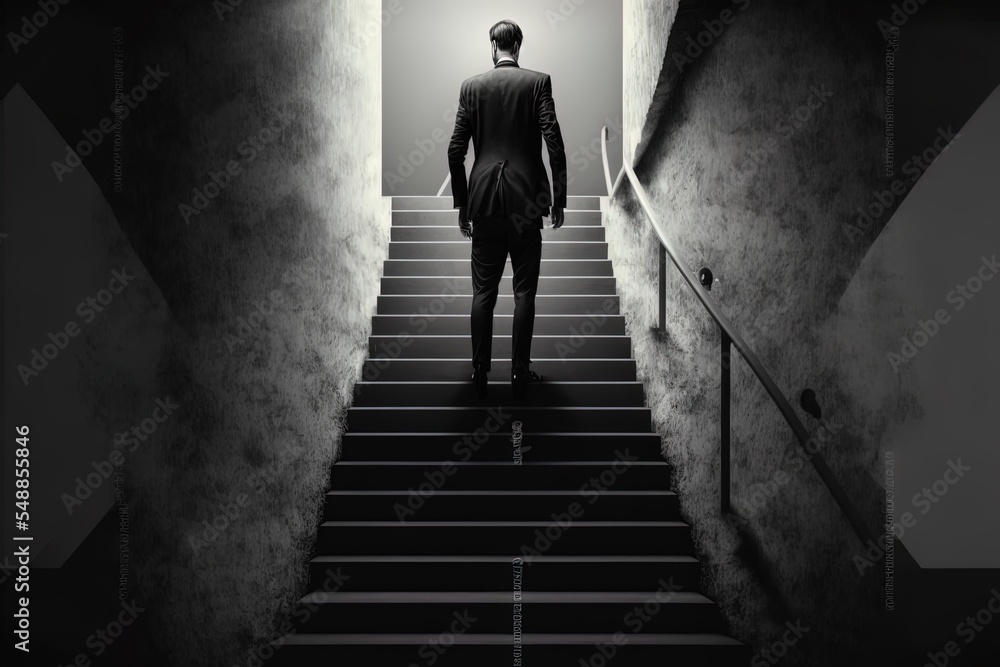 Businessman Climbing Up Staircase Career Ladder Success Concept