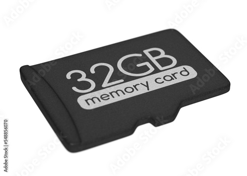 MicroSD memory card, capacity 32 GB. Top view, PNG clipart isolated on transparent background