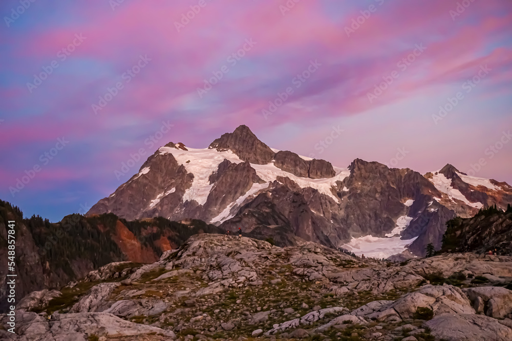 colorful sunset behind mount shuksan, artist point washington colorful sunset behind mount shuksan, artist point washington