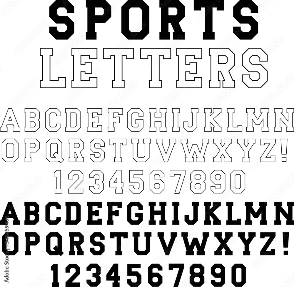 Sports Alphabet Letters and Numbers Clipart - Outline and Silhouette