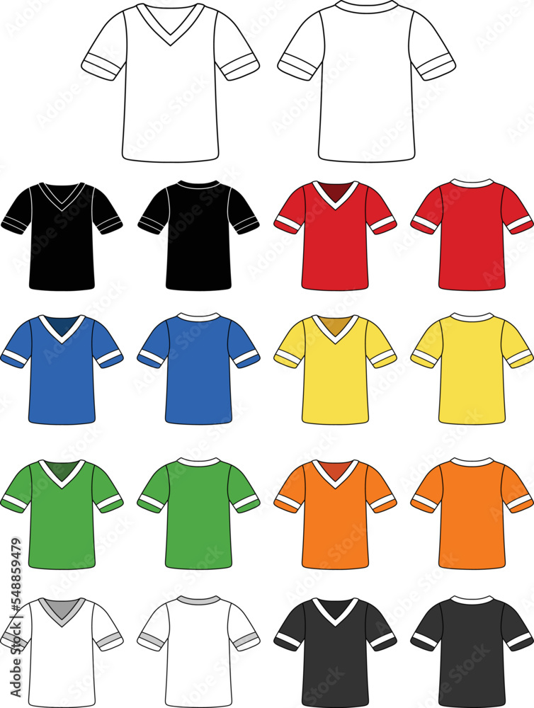 Sports Jersey Front and Back Clipart Set - Outline, Silhouette & Color Sports Jersey Front and Back Clipart Set - Outline, Silhouette & Color