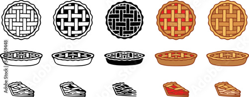 Lattice Apple or Fruit Pie Clipart Set - Outline, Silhouette & Color