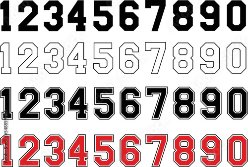 Sports Jersey Numbers Clipart Set - Outline, Silhouette & Color photo