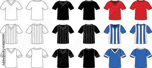 Sports Jersey Plain and Striped Clipart Set - Outline, Silhouette & Color