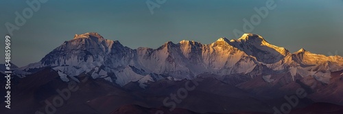 Panoramic shot of the Cho Oyu peak in Xigaze Everest National Park, Tibet, China photo