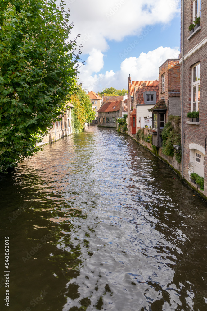 View from the river over Mary's Bridge (Mariabrug), Bruges, Belgium