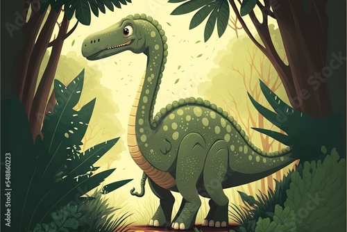 Cute Dinosaur Diplodocus In Jungle © AkuAku