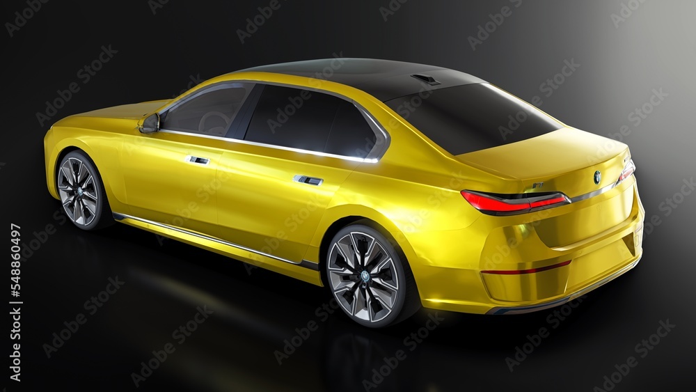 Berlin. Germany. November 17, 2022. BMW i7 2023. Gold premium electric ...
