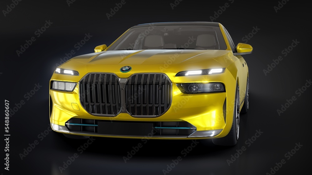 Berlin. Germany. November 17, 2022. BMW i7 2023. Gold premium electric ...