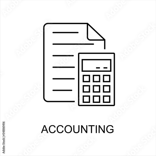 Accounting line icon, outline vector sign, linear pictogram isolated on white. Accounting symbol with thin line and monochrome outline minimal style. Linear design Vector illustration