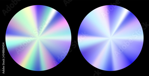 Holographic template circle sticker in a trendy y2k style.Vector Graphic with textured foil effect.