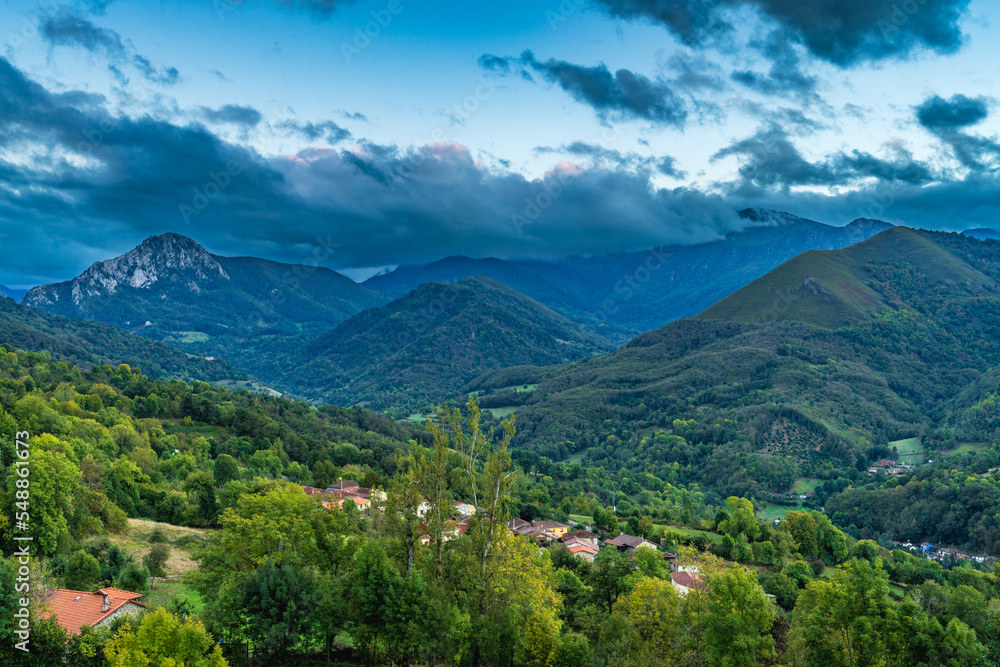Mountain landscape in Teberga, Teverga, in Las Ubinas La Mesa natural park. Asturias. Spain