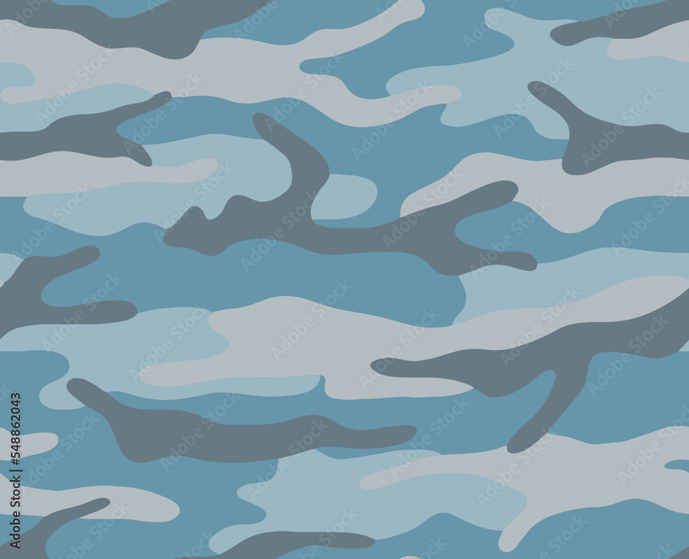 Full seamless blue camouflage skin pattern vector. Winter camo texture design for textile fabric printing and wallpaper. Full seamless blue camouflage skin pattern vector. Winter camo texture design for textile fabric printing and wallpaper.
