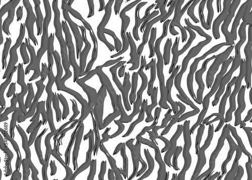 Full Seamless Tiger Zebra Pattern Texture Vector. Endless black white gray cheetah design for dress fabric print.