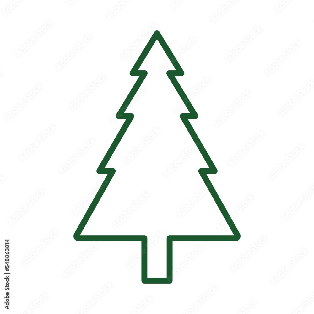 Vector flat style illustration of green Christmas tree simple line icon isolated on white background Vector flat style illustration of green Christmas tree simple line icon isolated on white background