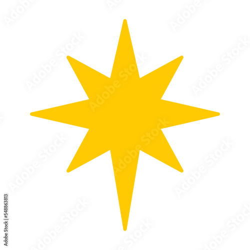 Vector flat style illustration of golden Christmas Star of Bethlehem isolated on white background