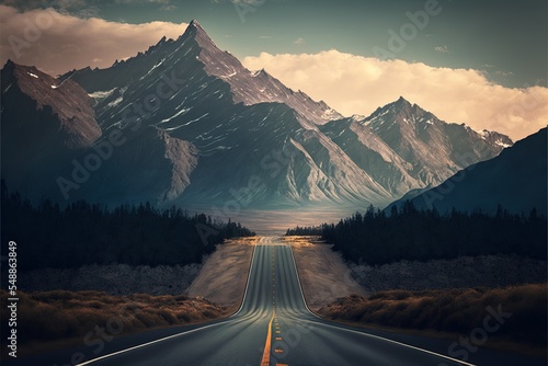 Straight Highway Disappear At Mountain Landscape