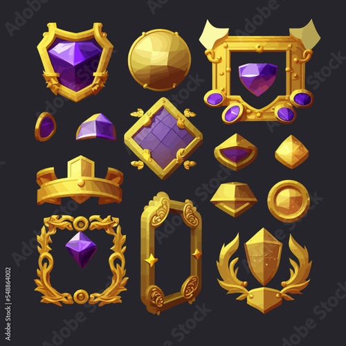 Rank frames, Ui game borders evolution frames for rpg game avatars, game ui ux modern elements. A beautiful fantastic children's play template isolated on background. Vector illustration