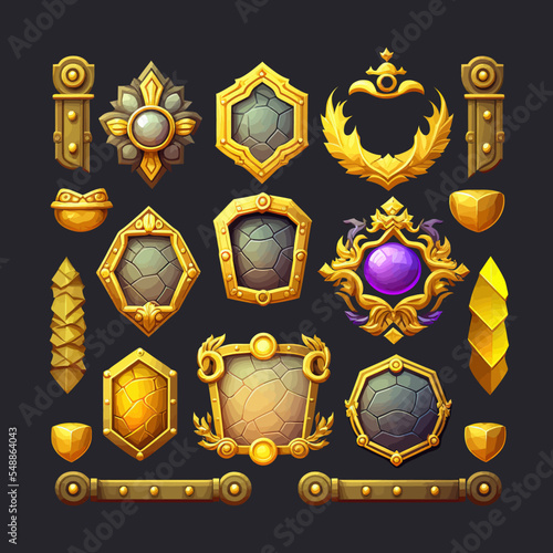 Rank frames, Ui game borders evolution frames for rpg game avatars, game ui ux modern elements. A beautiful fantastic children's play template isolated on background. Vector illustration