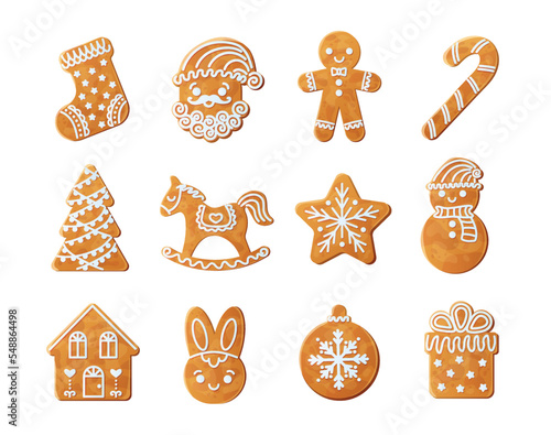 Christmas gingerbread cookie with white glaze