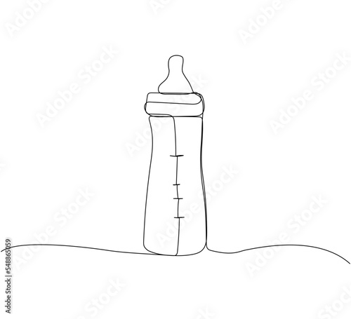 Baby bottle with pacifier one line art. Continuous line drawing of milk, feeding, baby, newborn, baby food, baby food, natural feeding, health.