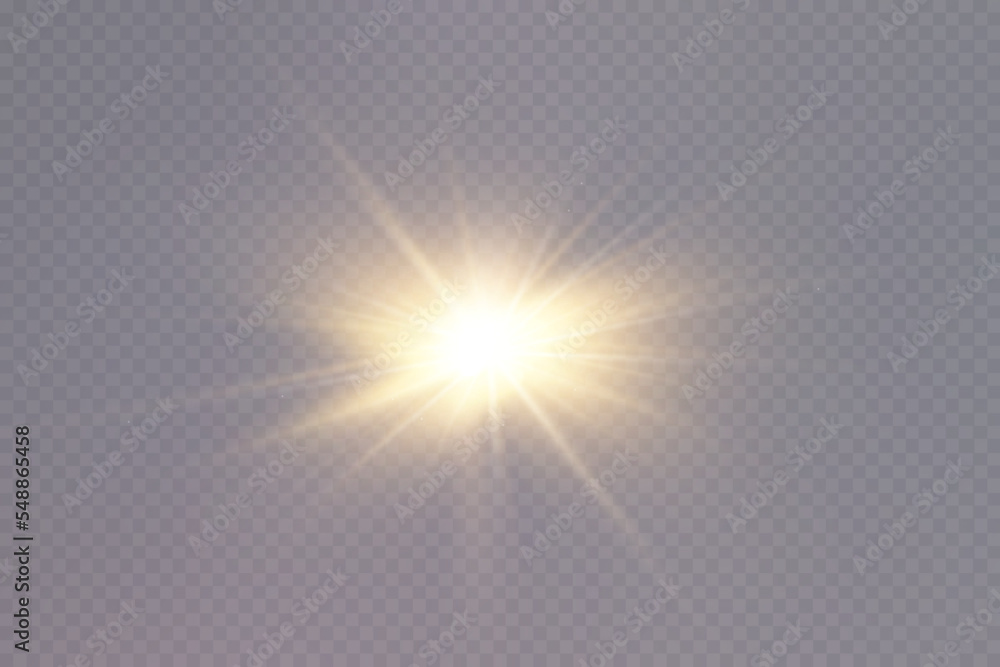 Golden particles of light. Golden light. Light flare.Stars isolated on transparent background.