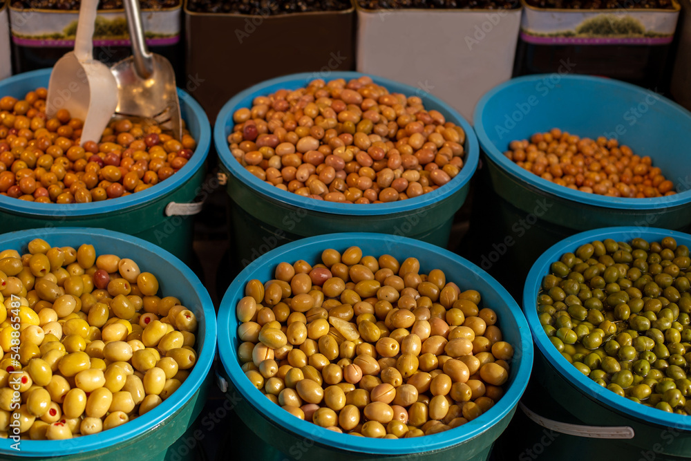 Olive varieties sold in the market.