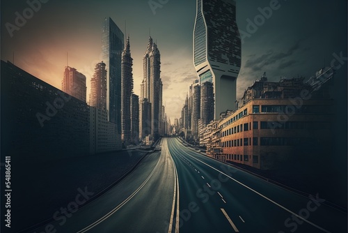 Asphalt Road And Modern City