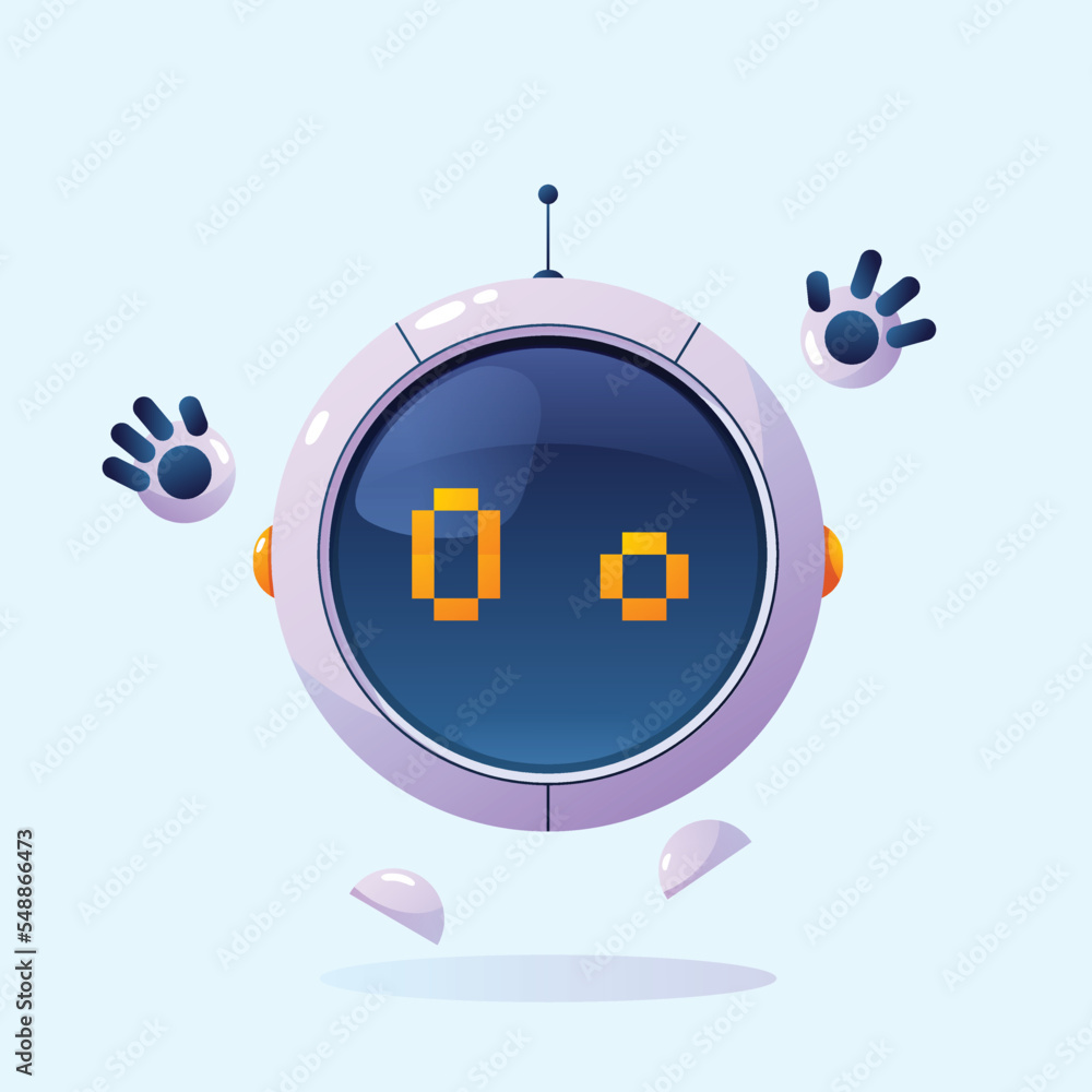 Fototapeta premium Funny round robot, cartoon mascot in shock