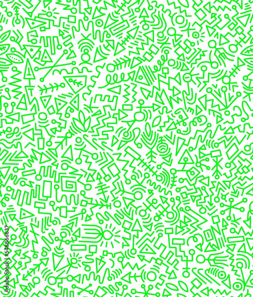 Abstract doodle drawing with green lines on a white background.Seamless pattern.