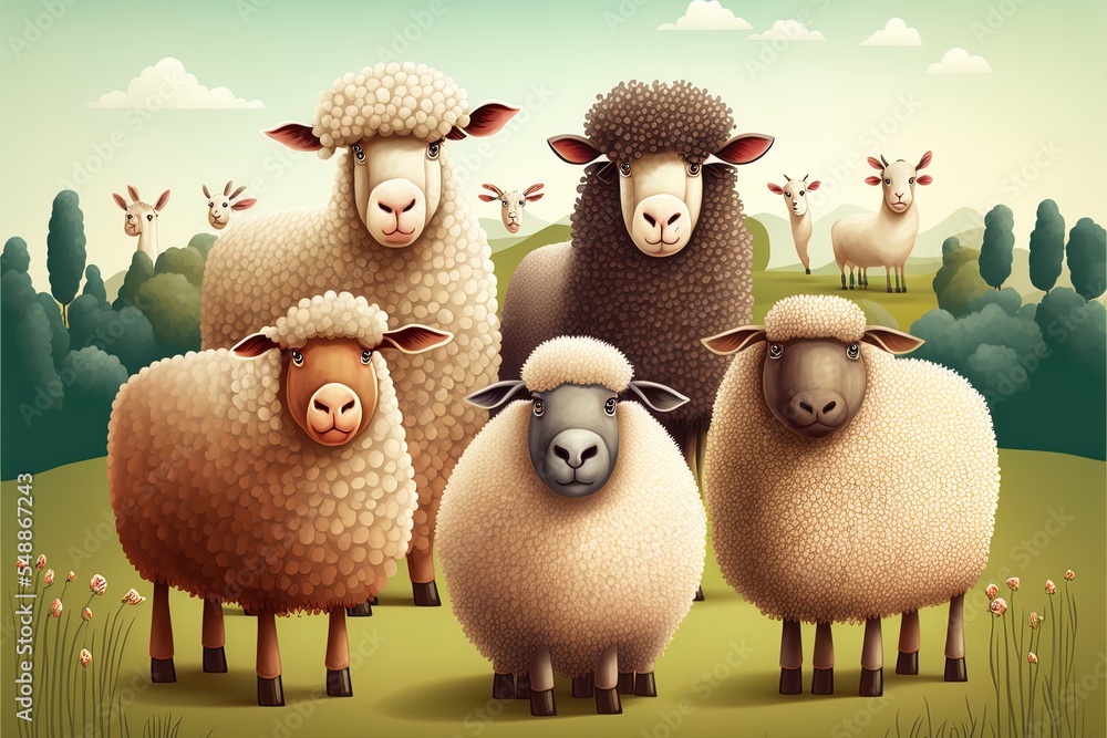 Illustration Of Different Farm Sheeps In Cartoon Style Illustration Of Different Farm Sheeps In Cartoon Style