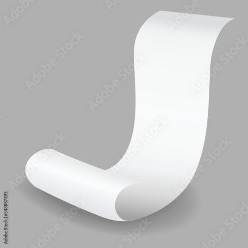 Blank payment check and receipts with shadow. Curved financial paper, purchase invoice. Buying, bill or calculate pay. Receipt the seller form