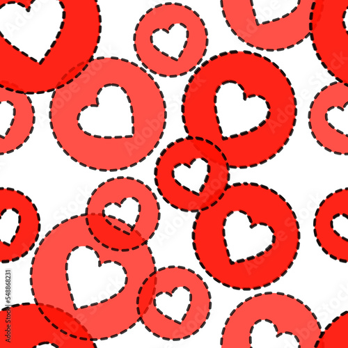 illustrazione con ripetizione seamless di cerchi rossi con cuore su sfondo trasparente