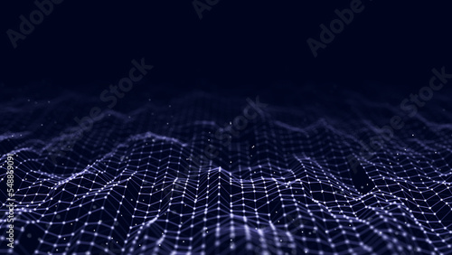 Network connection technology. Abstract wave with points, lines and particles. Digital futuristic backdrop. Big data visualization. 3D rendering.